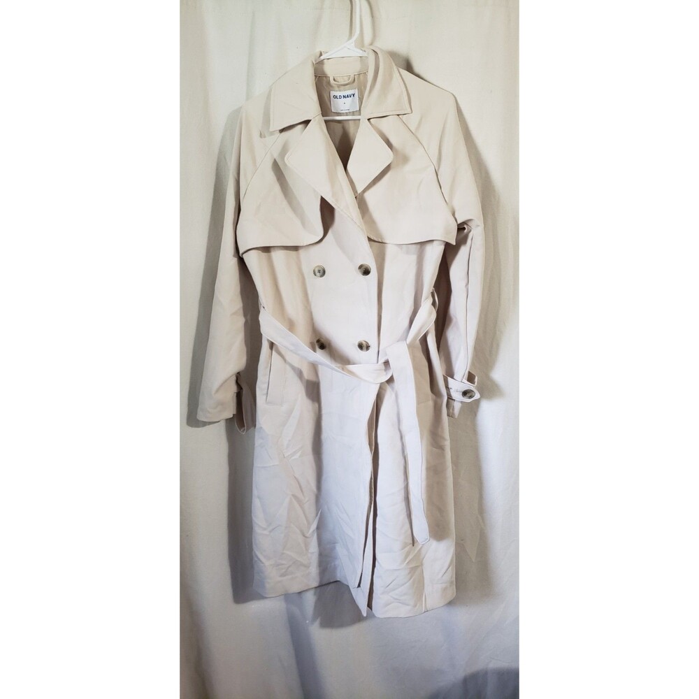 Old Navy Women's M Beige Trench Coat Double Breasted Belted Long Sleeve Classic